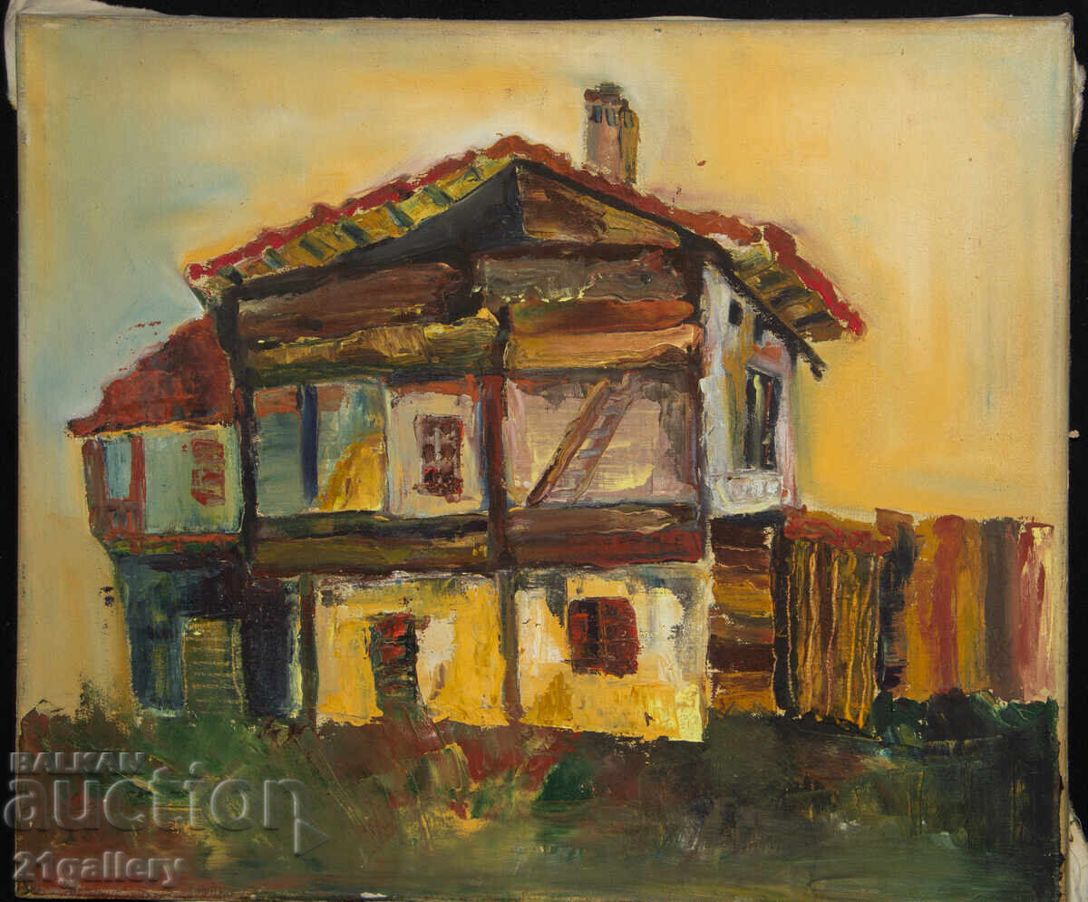 Auction  Old oil painting, rural landscape