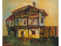 Old oil painting, rural landscape