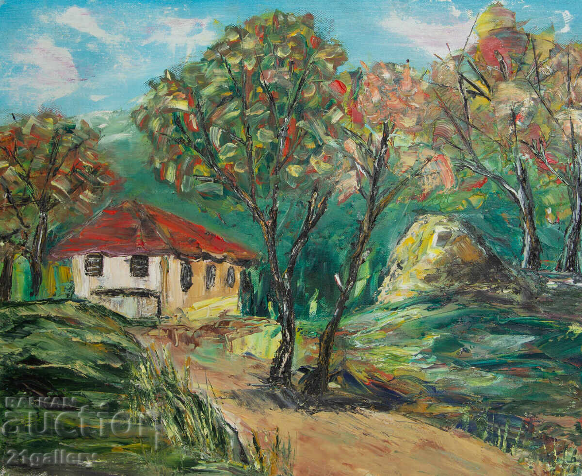 Mаслена картина, селски път,  пейзаж с цена 350.00 лв. | € 178.95