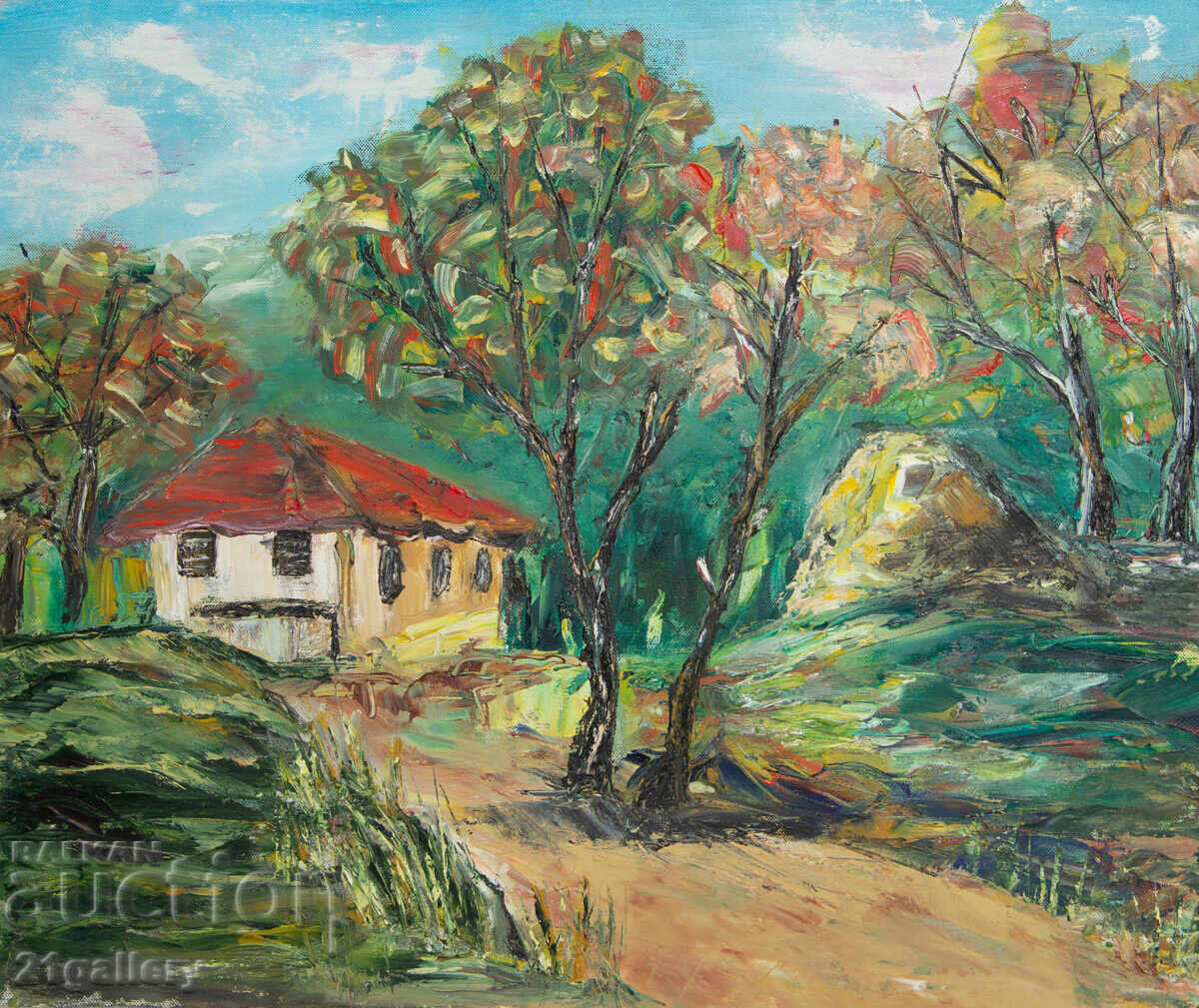 Mаслена картина, селски път,  пейзаж