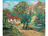 Ελαιογραφία, αγροτικός δρόμος, τοπίο