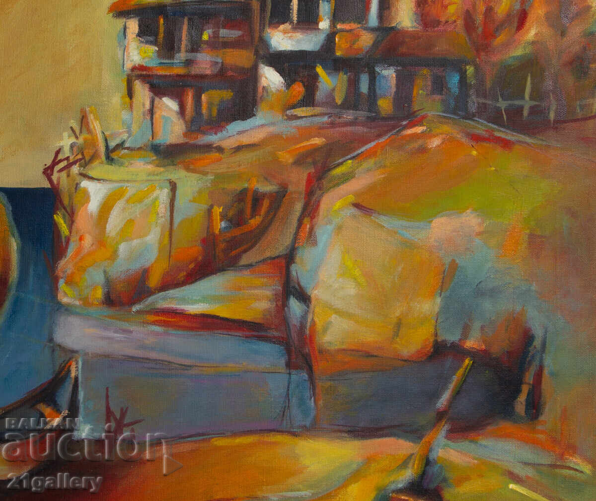 Ελαιογραφία, θαλάσσιο τοπίο με βάρκες - 6