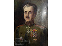 Tablou vechi, ulei pe pânză, portret de ofițer, semnat