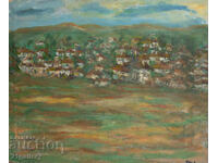 Old oil painting, rural landscape 1959