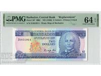 Barbados 2 Dolari 1986 Înlocuire Pick 36 PMG Choice UNC 6