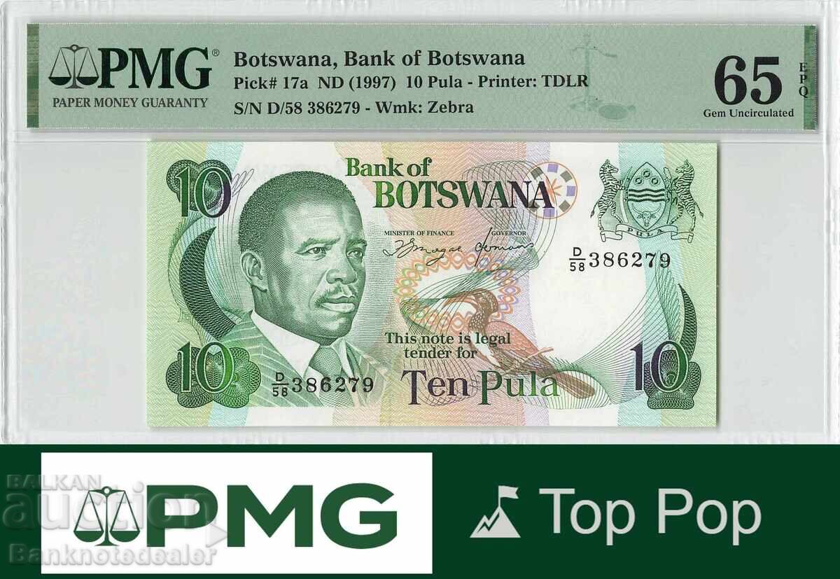Botswana 10 Pula 1997 Pick 17a PMG Gem UNC 65 EPQ TOP POP