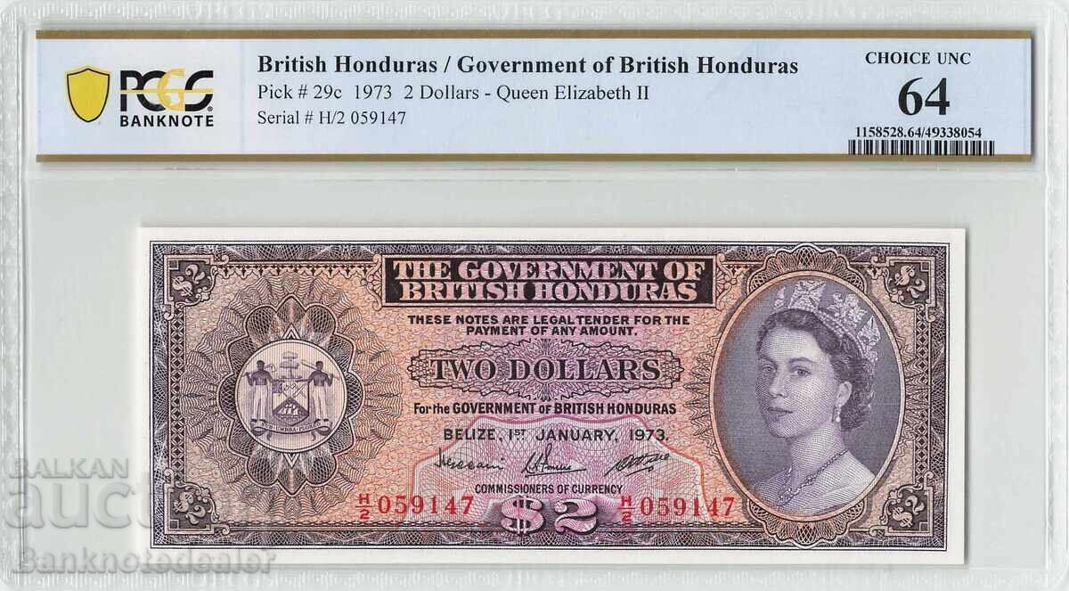 British Honduras 2 Dollars 1973 Pick 29c PCGS Choice UNC 64