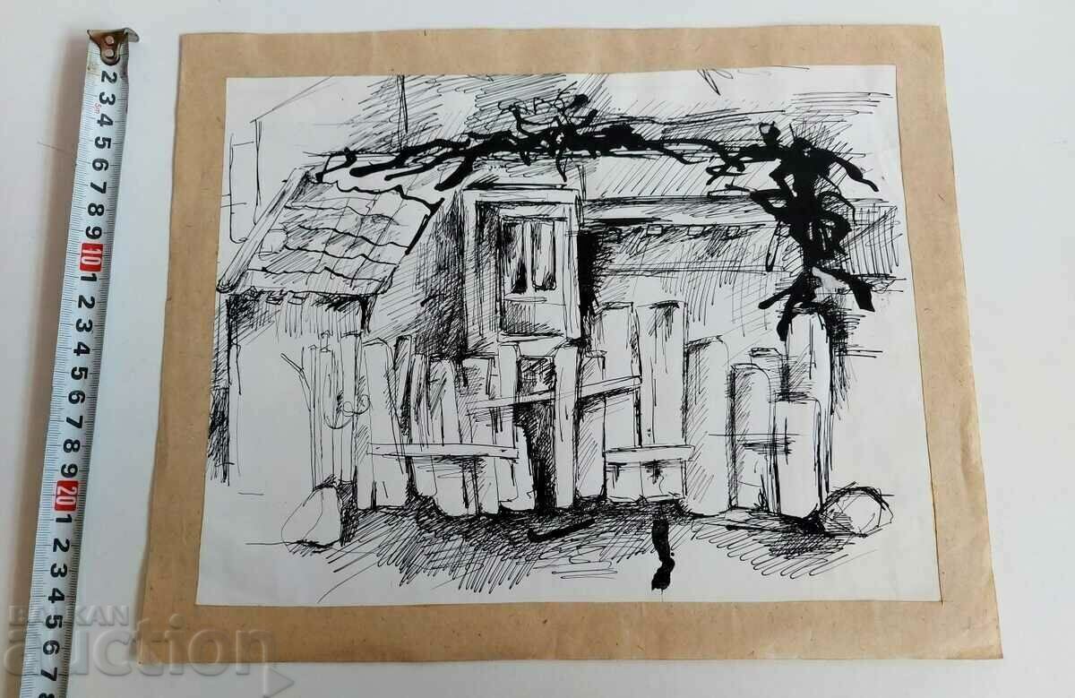 . СТАРА РИСУНКА КАРТИНА ПЕЙЗАЖ СТАРА КЪЩА с цена 19.00 лв. | € 9.71