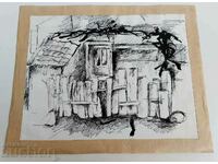 TABLOU VECHI DESEN PEISAJ CASĂ VECHE