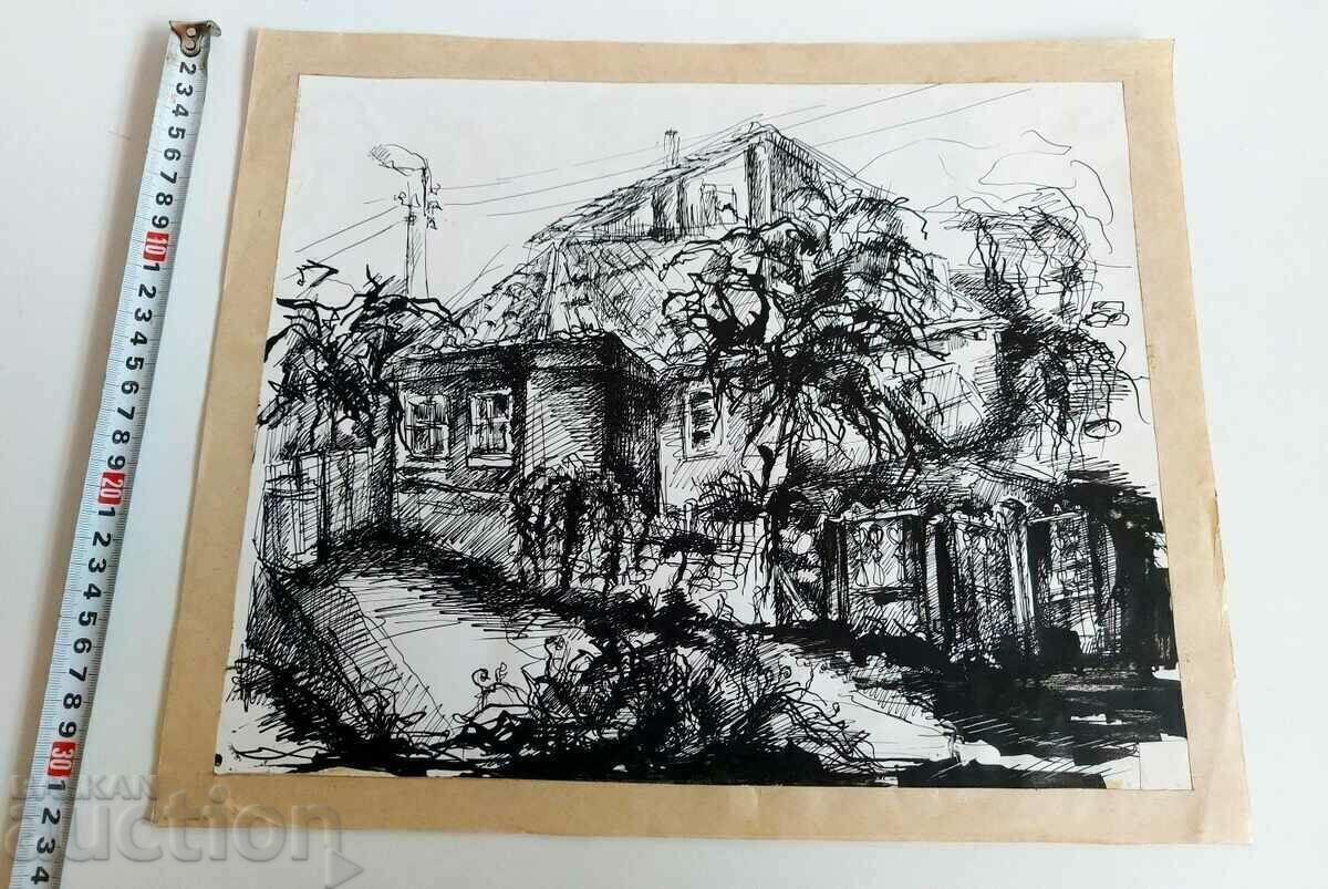 . СТАРА РИСУНКА КАРТИНА ПЕЙЗАЖ СТАРА КЪЩА с цена 19.00 лв. | € 9.71