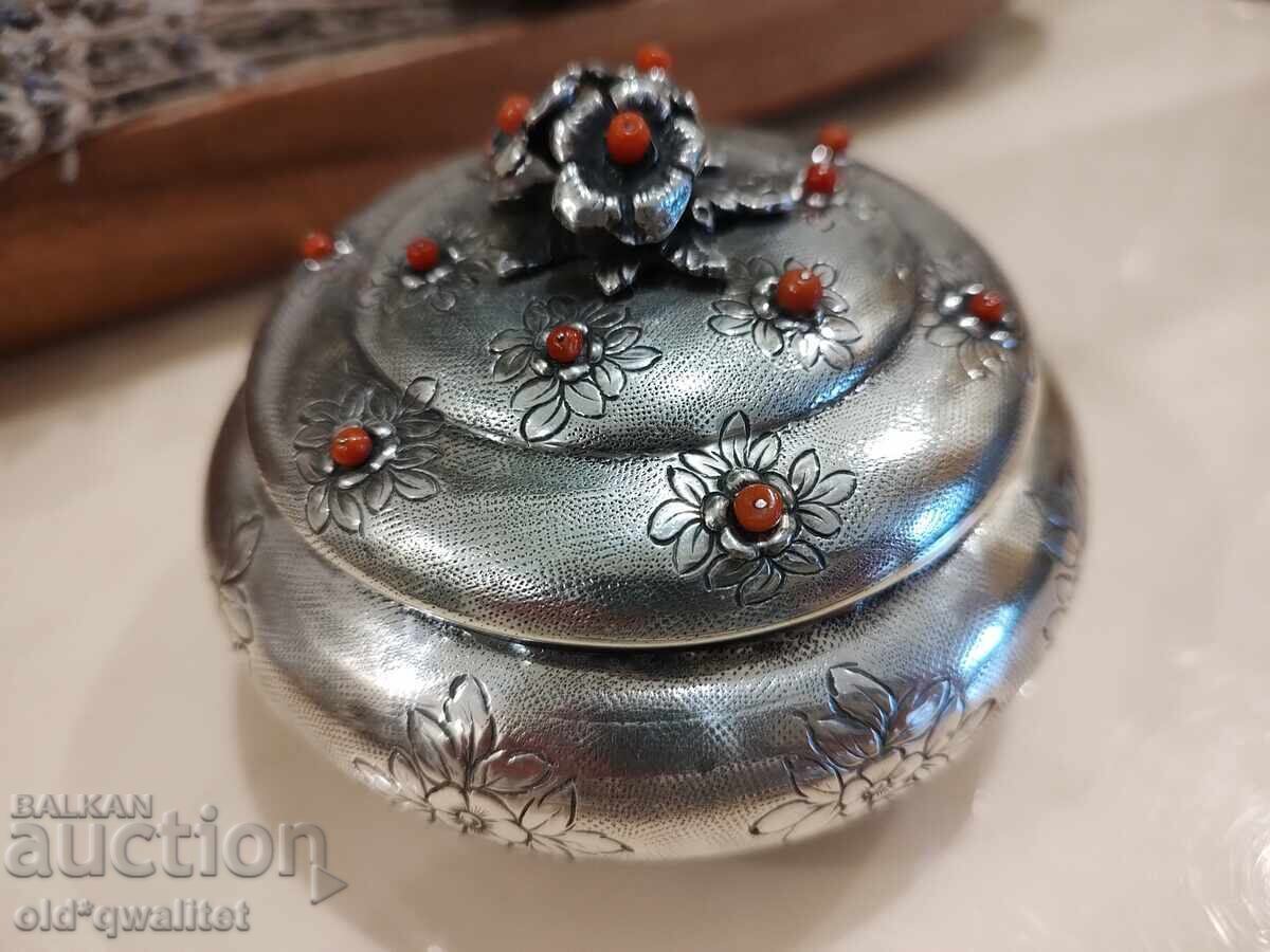♛ Cutie de bijuterii - argint, decorativă, Argint și Corali - 7
