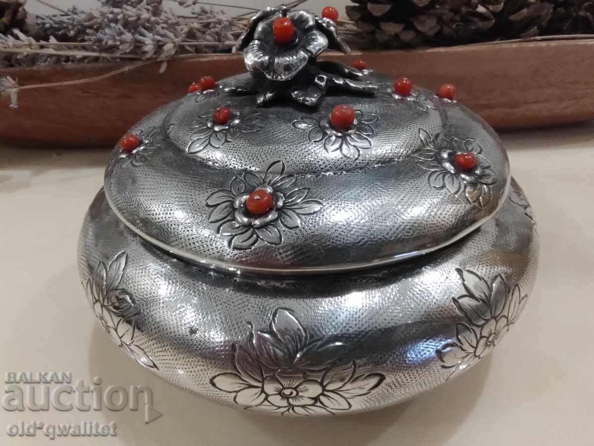♛ Cutie de bijuterii - argint, decorativă, Argint și Corali