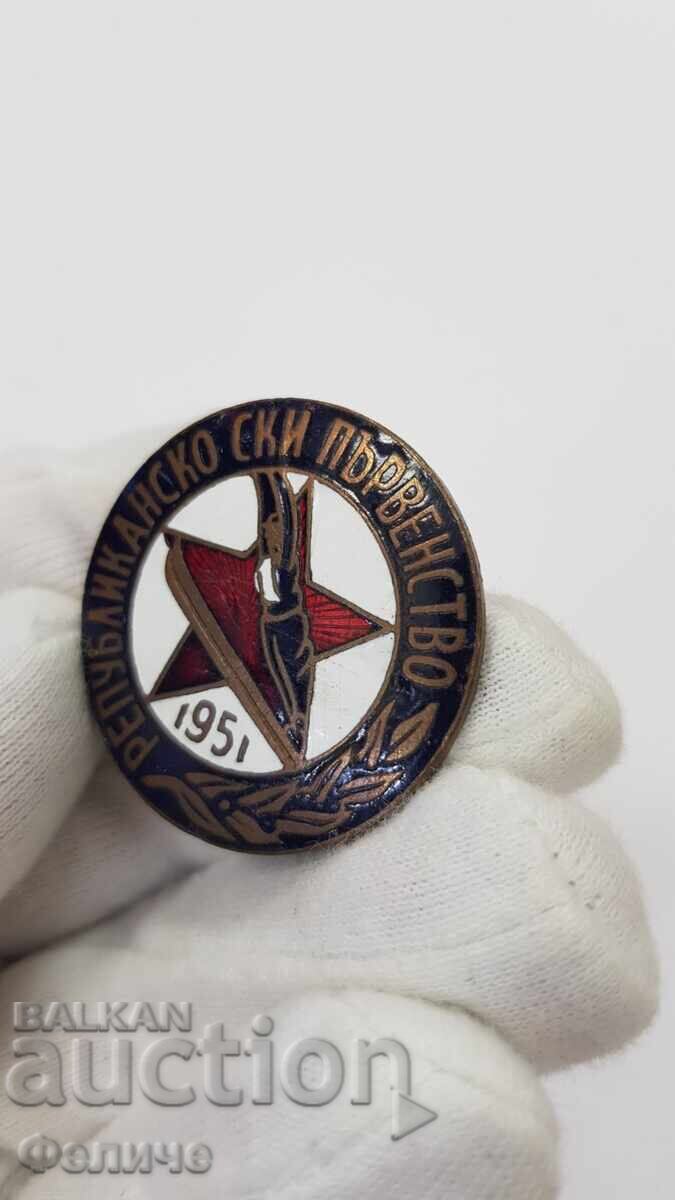 Auction  Very rare sign, badge - ski, Republican - 1951