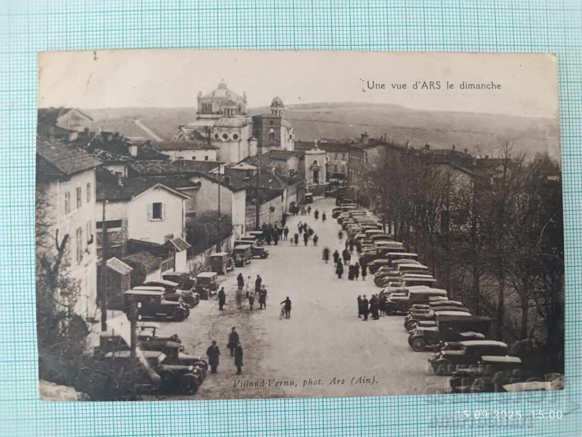 Old postcard Retro car - with stamps Old postcard Retro car - with stamps
