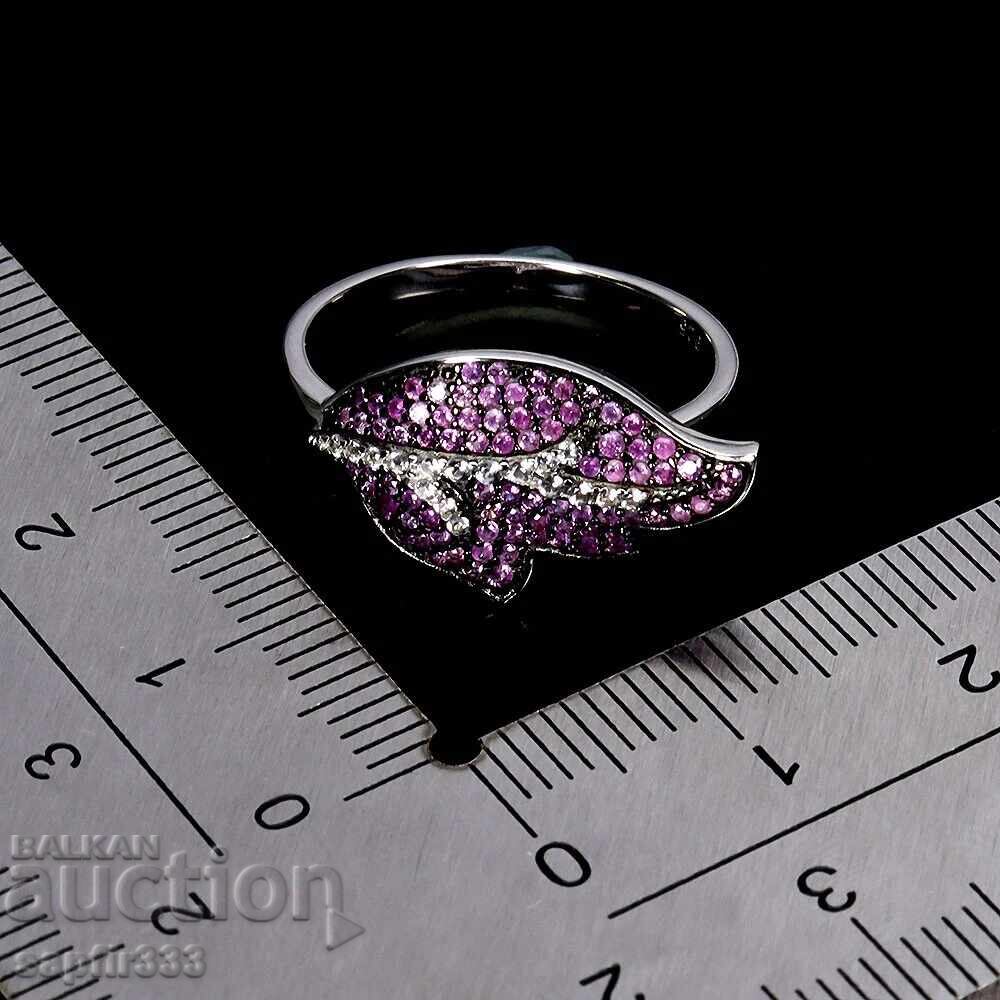 Auction Designer Ring "Leaf" with Natural Rubies and Topazes Auction Designer Ring "Leaf" with Natural Rubies and Topazes