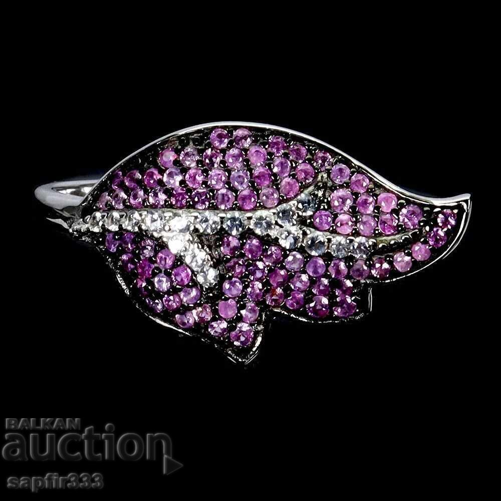 Livrarea INEL DE DESIGN "FRUNZĂ" CU RUBINE NATURALE ȘI TOPAZE