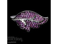 INEL DE DESIGN "FRUNZĂ" CU RUBINE NATURALE ȘI TOPAZE