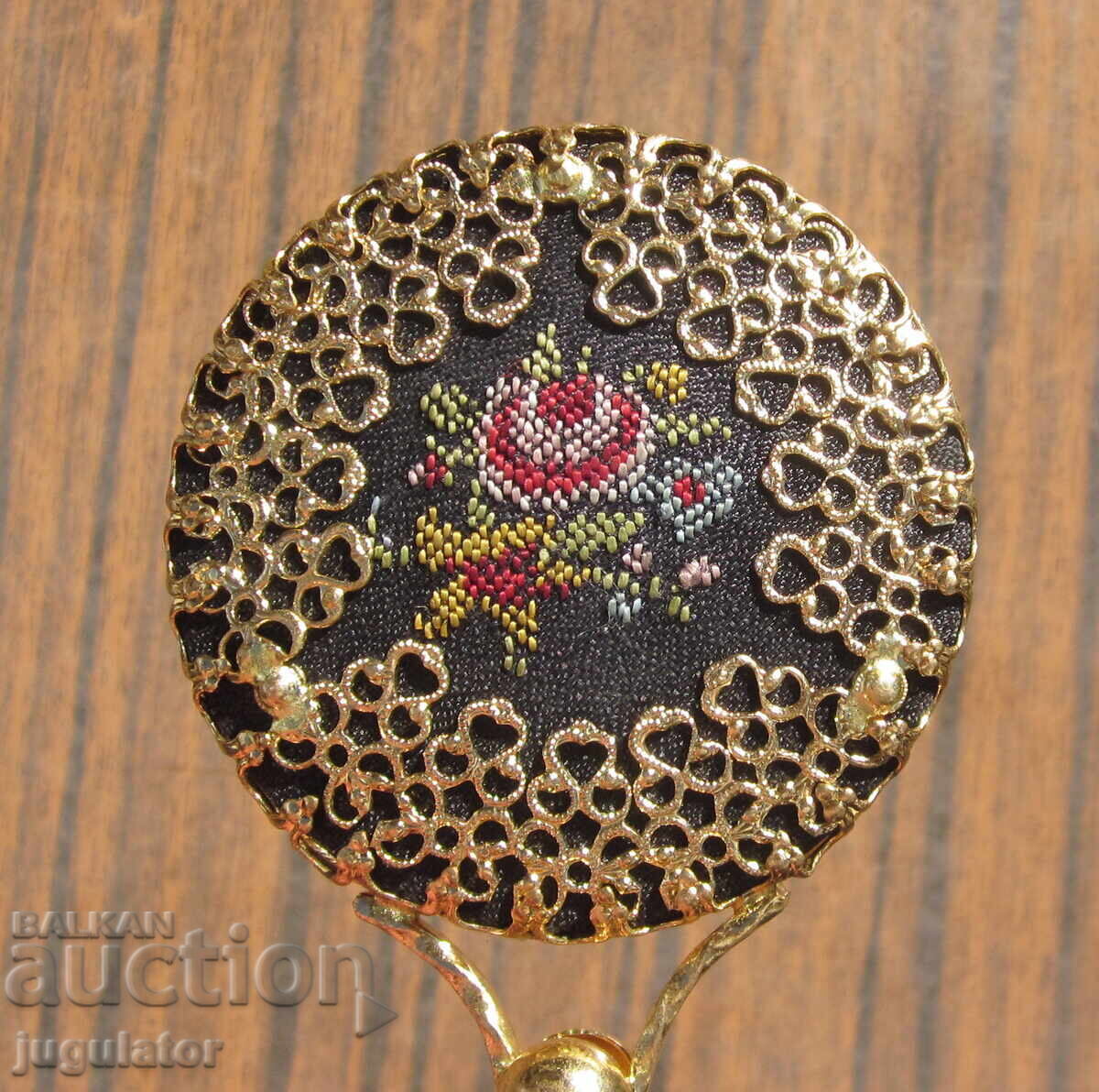 Old lady's mirror, small mirror with gilded filigree embroidery - 5