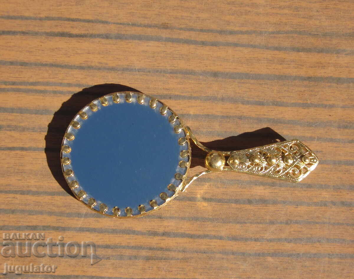 Old lady's mirror, small mirror with gilded filigree embroidery - 6
