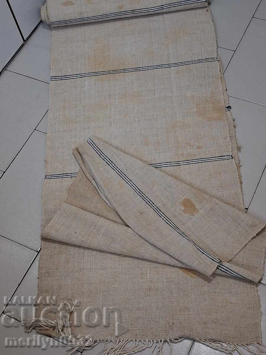 Old hand-woven hemp canvas fabric runner rug - 5