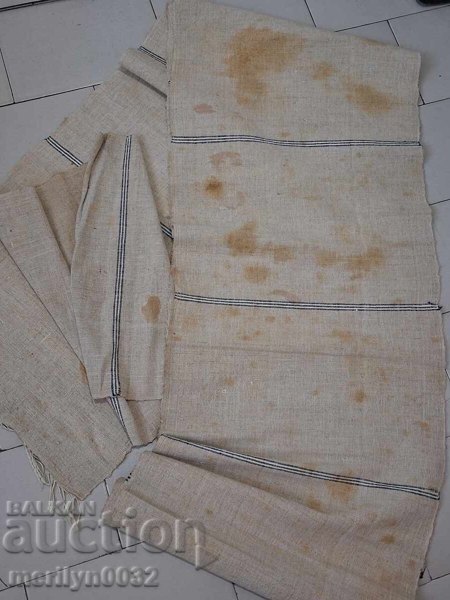 Old hand-woven hemp canvas fabric runner rug - 6