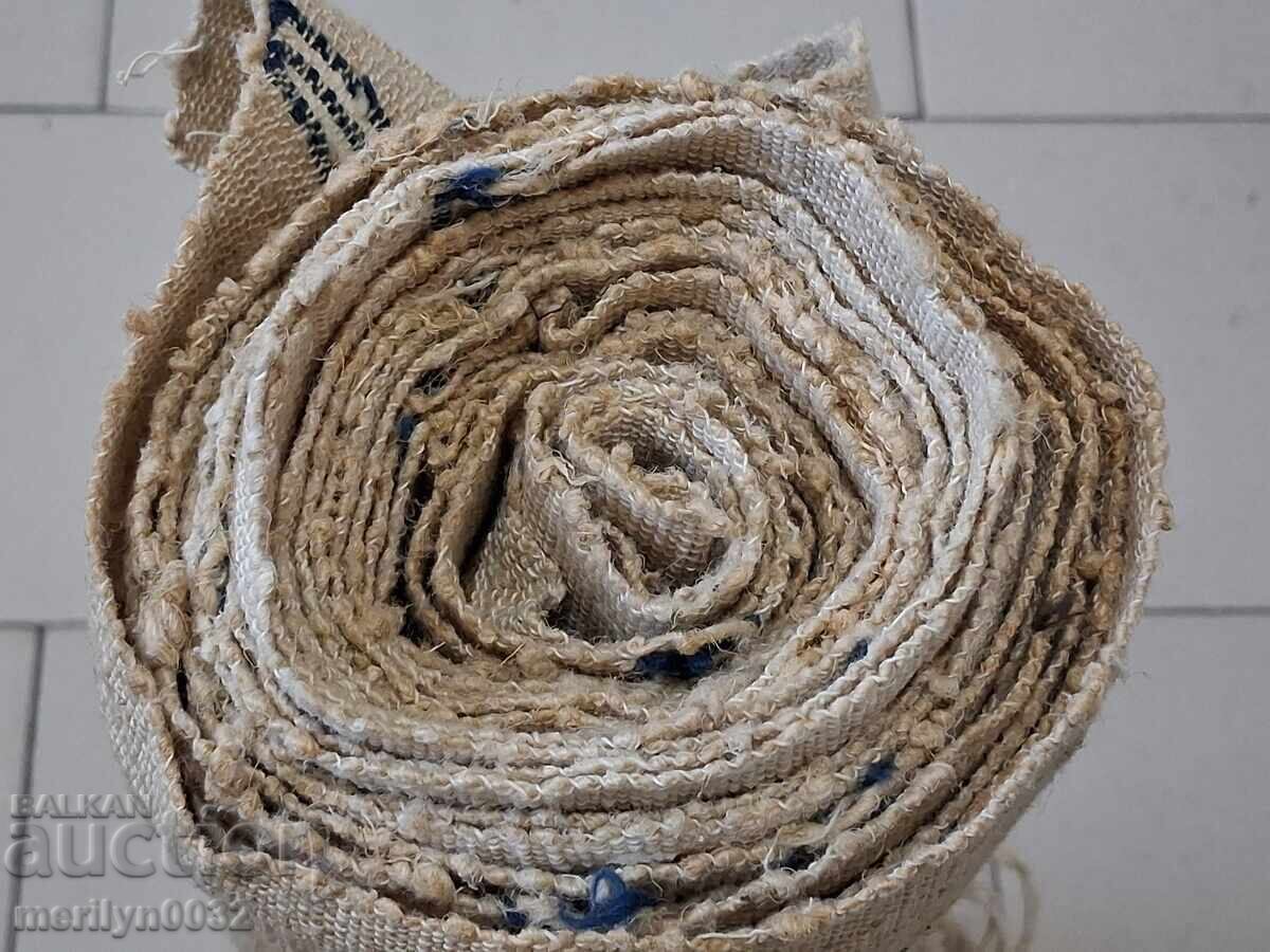 Old hand-woven hemp canvas fabric runner rug - 7