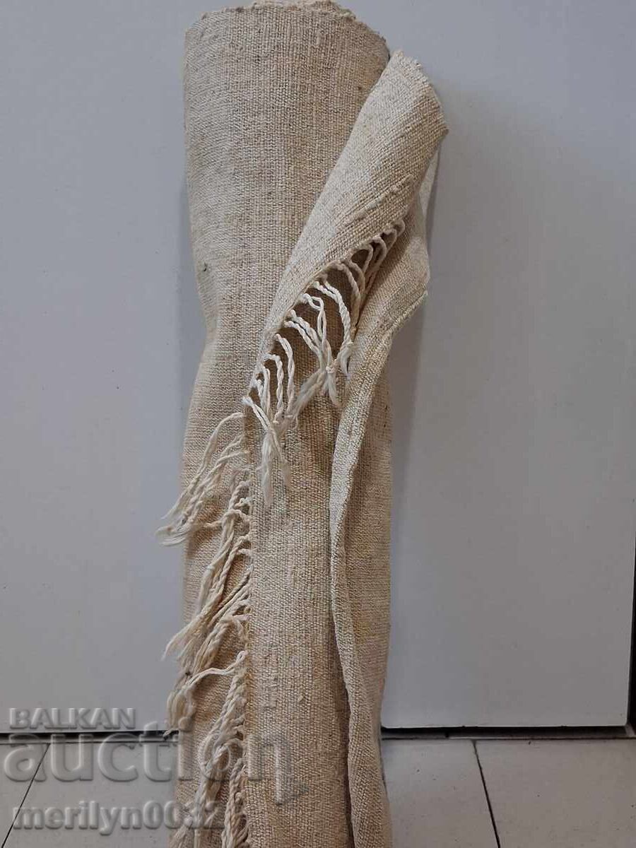 Old hand-woven hemp canvas fabric runner rug