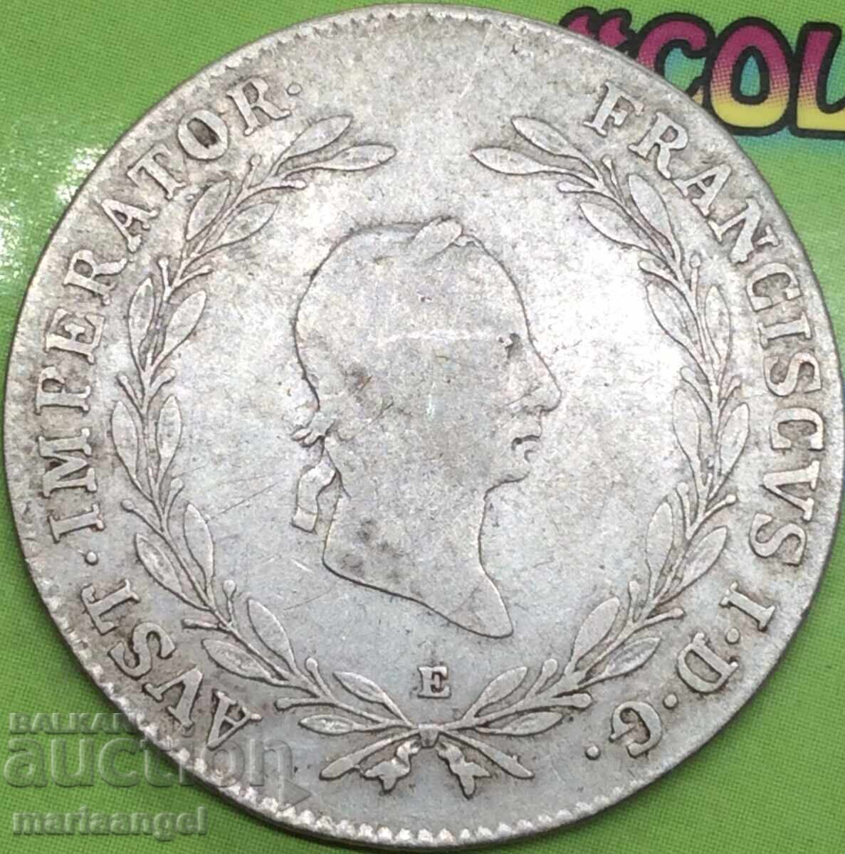 20 Kreuzer 1828 Austria E - Carlsburg Francis silver with price 58.00 BGN | € 29.65