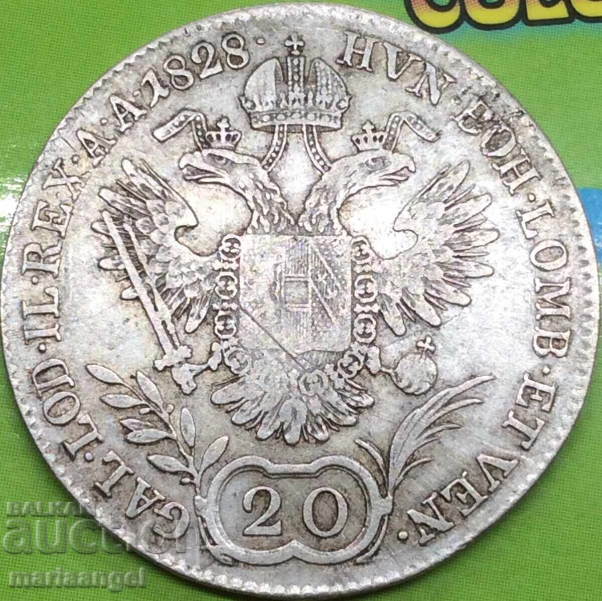 20 Kreuzer 1828 Austria E - Carlsburg Francis silver - 5