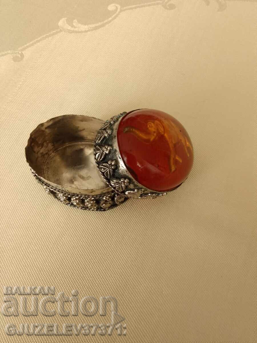 Cutie vintage argintată cu rășină pentru pastile - 7