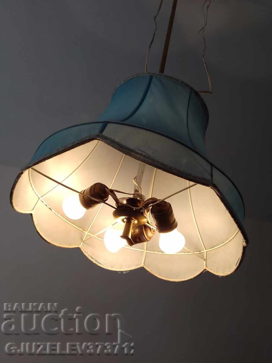 Vintage λάμπα, πολυέλαιος από ορείχαλκο και ύφασμα - 6