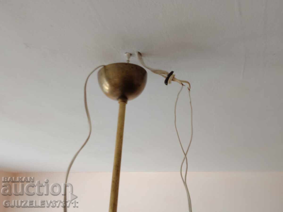 Vintage λάμπα, πολυέλαιος από ορείχαλκο και ύφασμα - 7