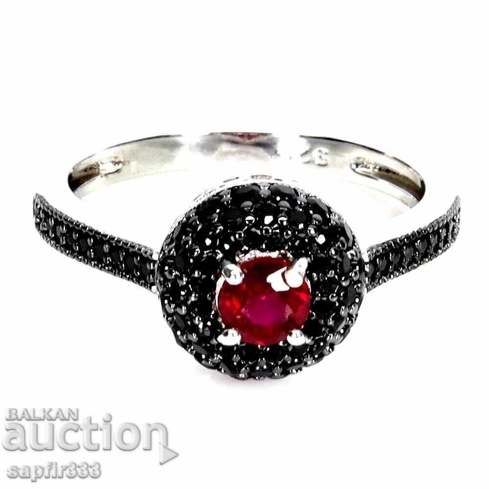 INEL UNIC CU RUBIN NATURAL ȘI SPINELE NEGRE - 5 INEL UNIC CU RUBIN NATURAL ȘI SPINELE NEGRE - 5
