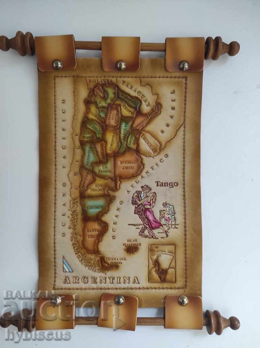 Leather souvenir map of Argentina