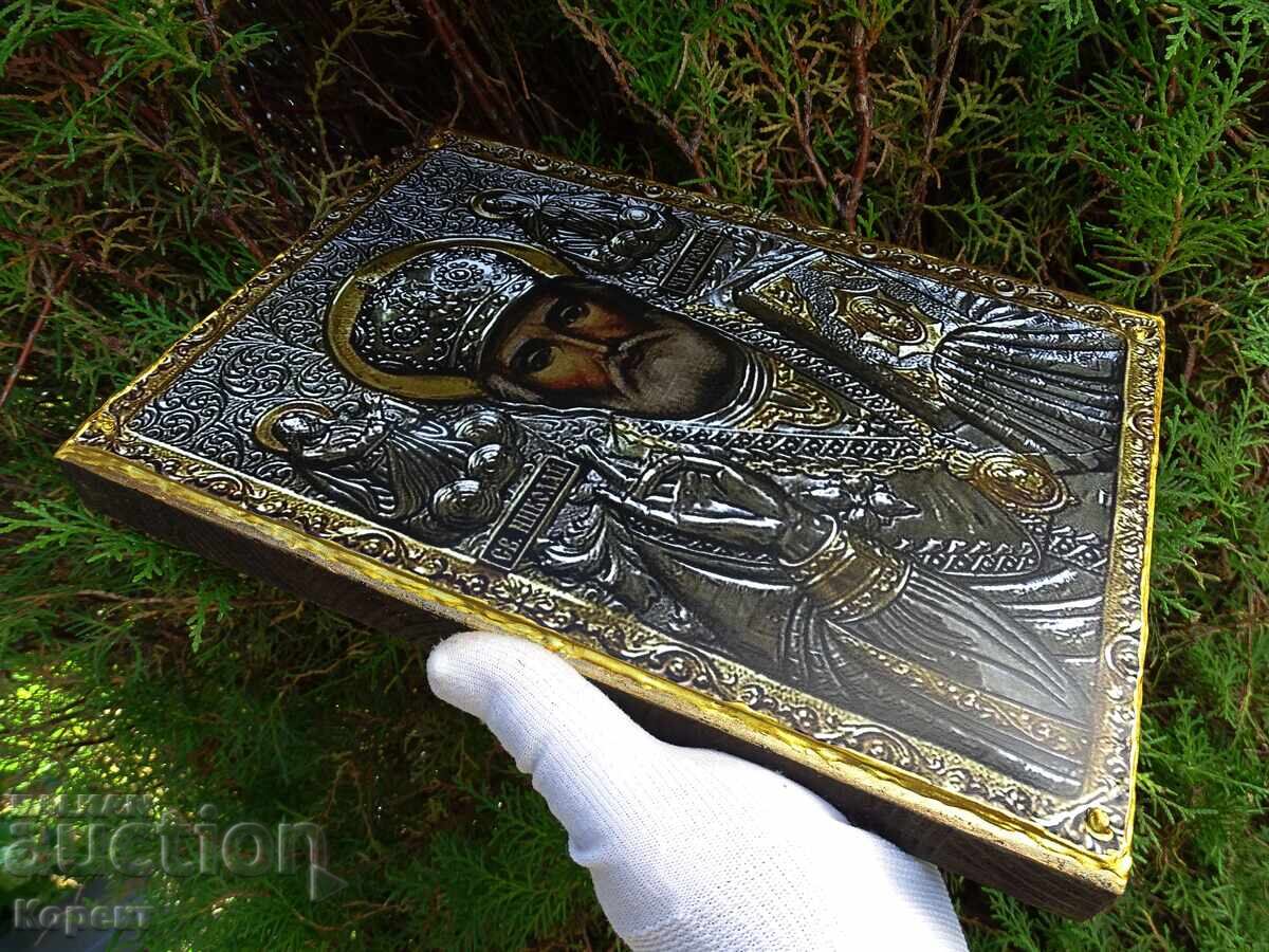 Православна метална икона на свети Николай - Чудотворец с цена 65.00 лв. | € 33.23