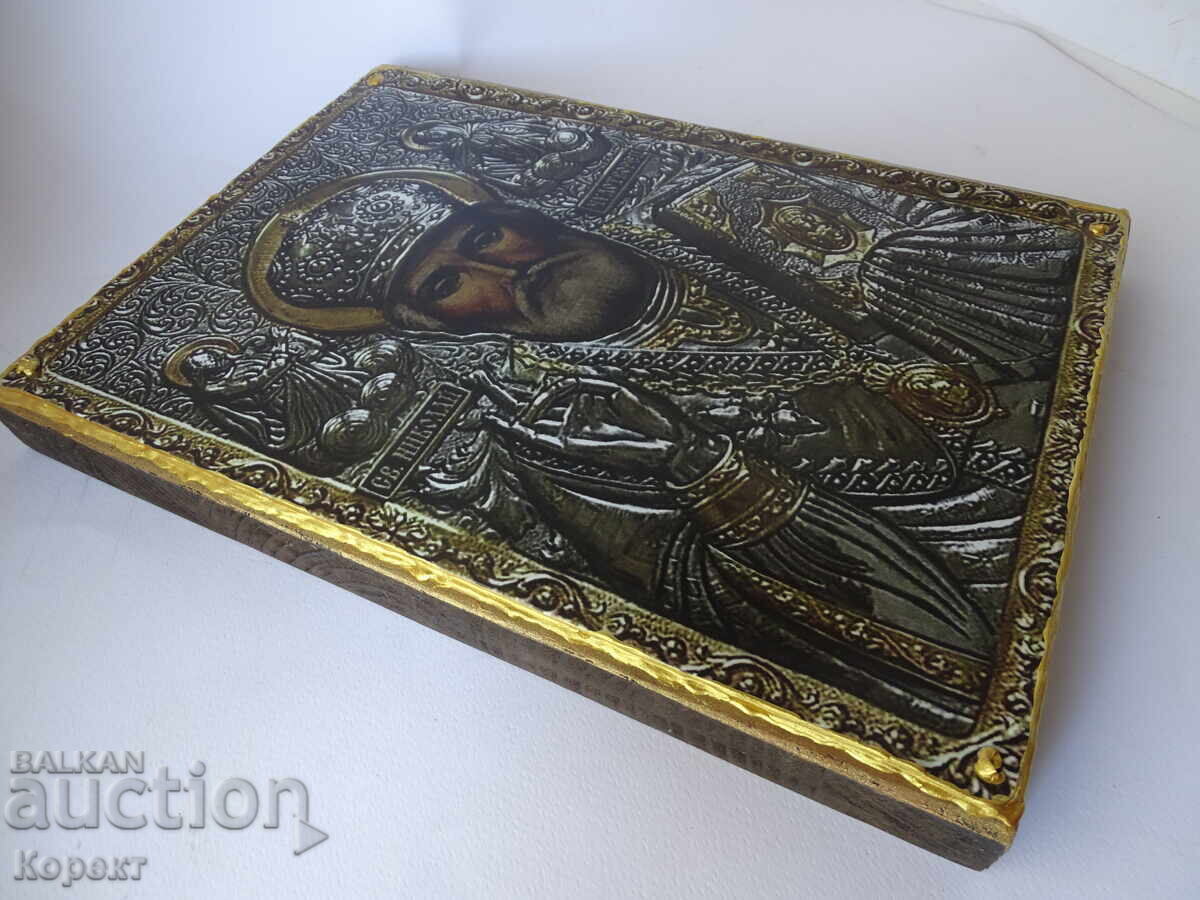 Православна метална икона на свети Николай - Чудотворец - 6