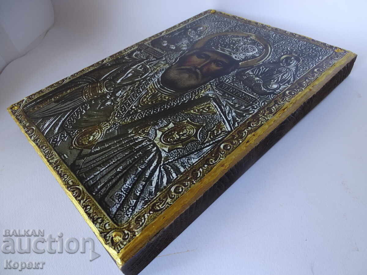 Православна метална икона на свети Николай - Чудотворец - 7