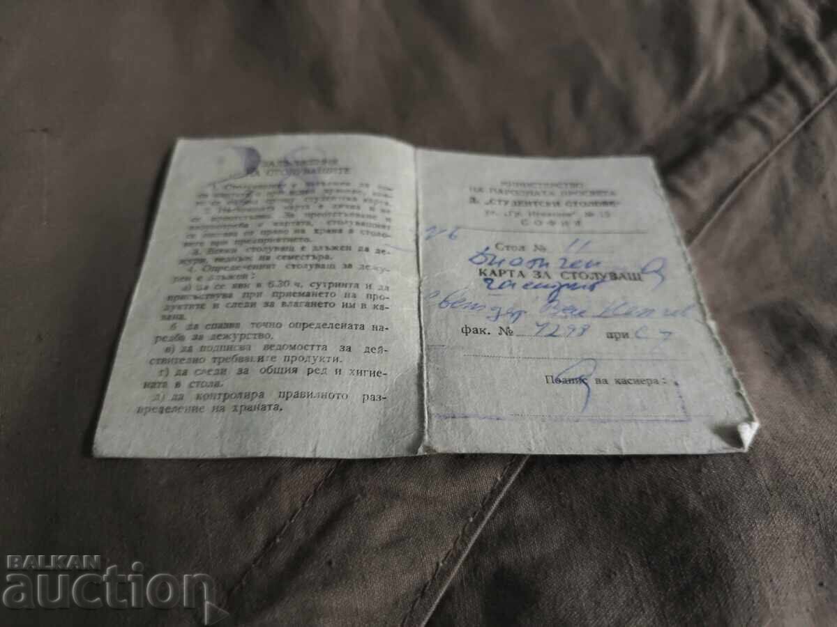 Карта на столуващи Студентски стол