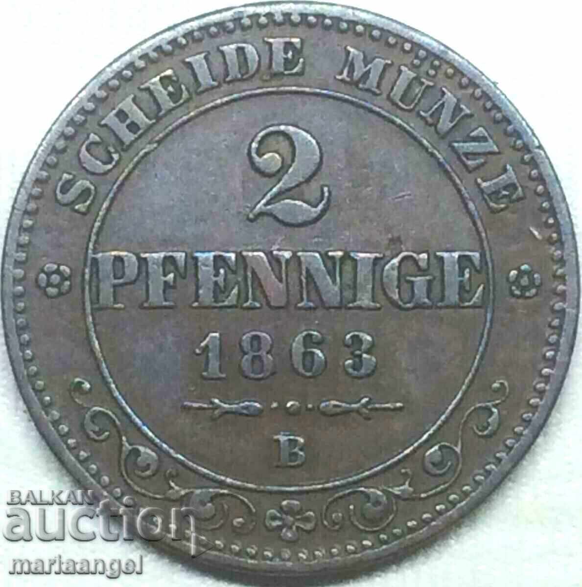Saxony 2 Pfennig 1863 Γερμανία - 7 Saxony 2 Pfennig 1863 Γερμανία - 7