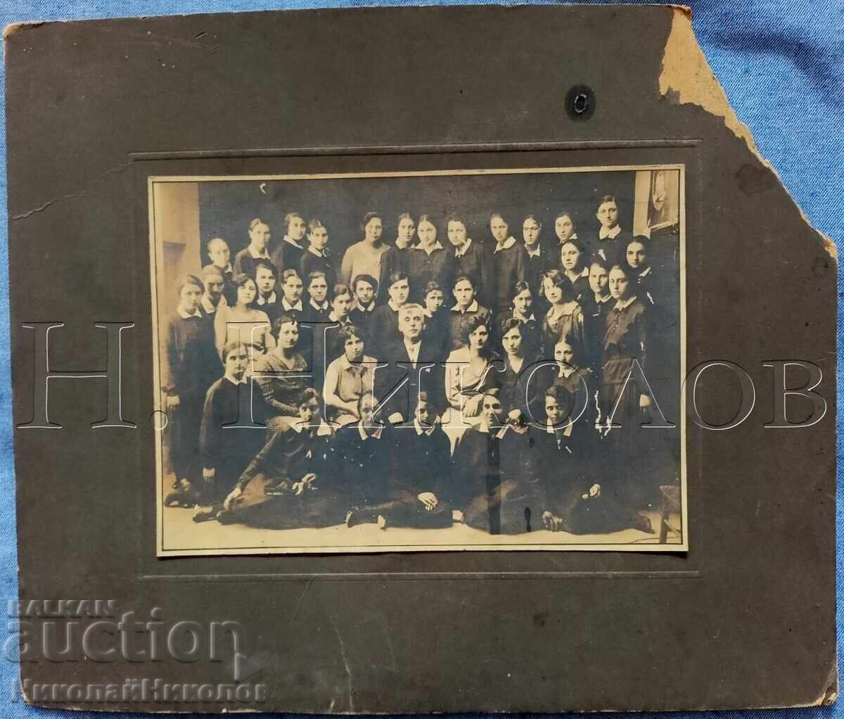 FOTOGRAFIE VECHE CARTON PLEVEN ELEVE + PROFESORI E421