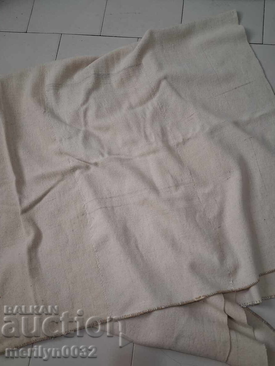 Staro χειροποίητο μάλλινο υφαντό πάπλωμα λευκό φανέλα 1.95/1.85 μέτρα - 5