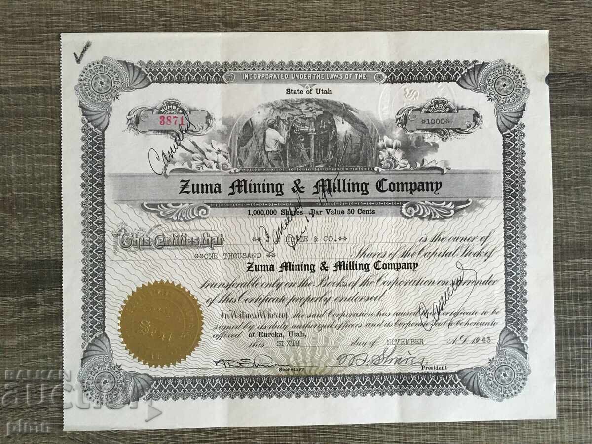 Certificate Action 1943 USA