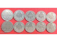 Lot of 10 pieces of 50 stotinki 1883 1892 1912 1913 - FERDINAND