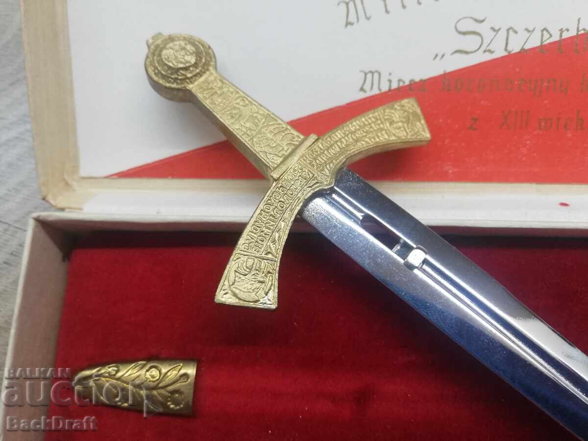Vechi Cuțit Poștal Polonez Placat cu Aur, Replică a Sabiei Szczerbiec cu preț 99.00 BGN | € 50.62