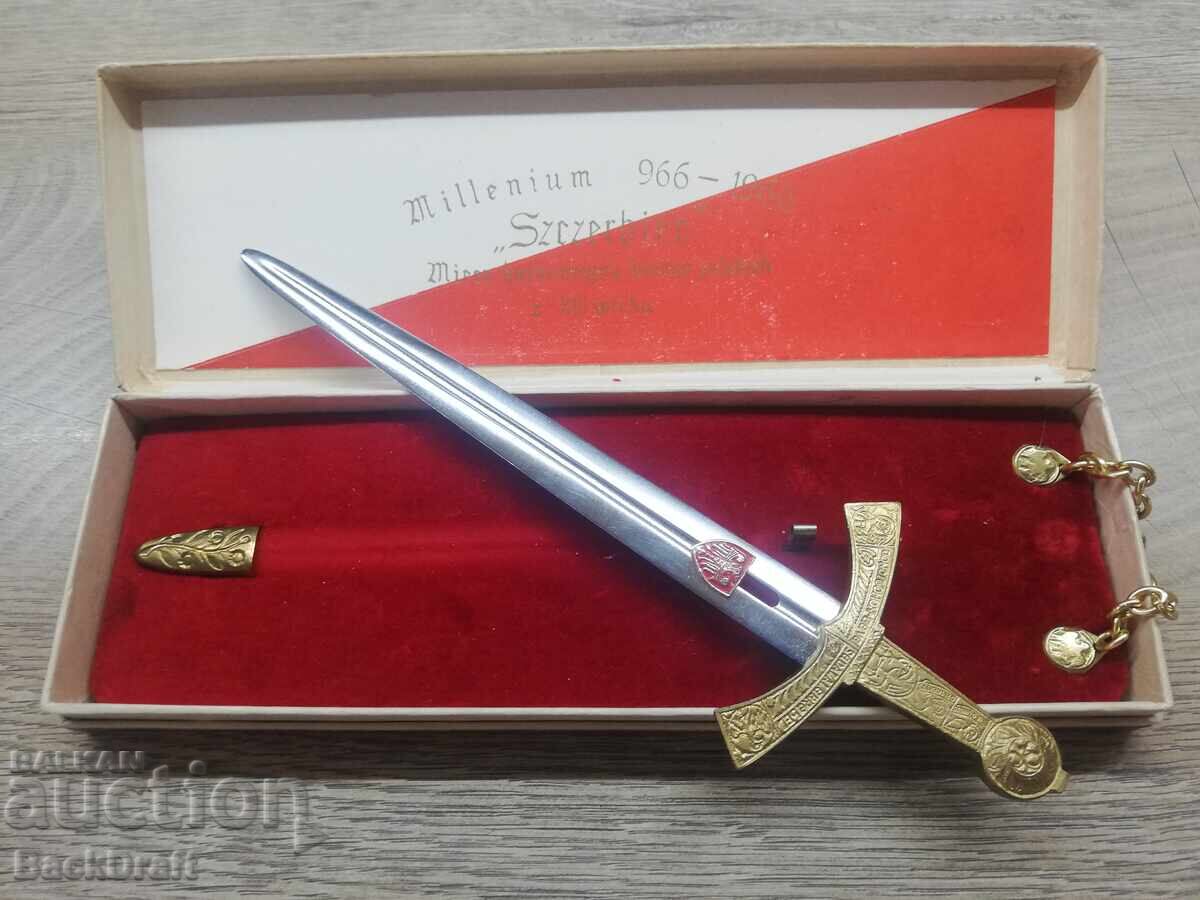 Vechi Cuțit Poștal Polonez Placat cu Aur, Replică a Sabiei Szczerbiec - 6