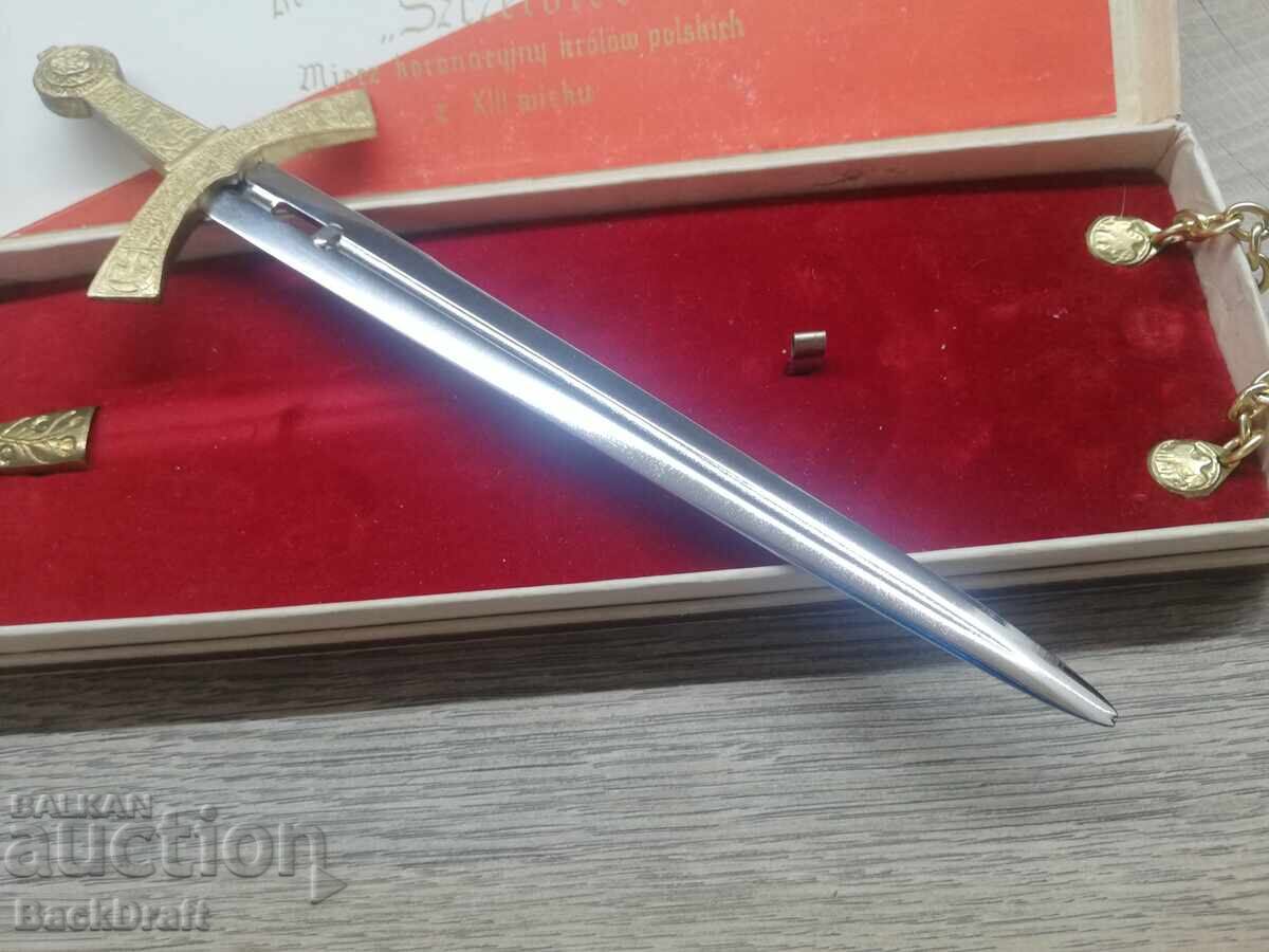 Vechi Cuțit Poștal Polonez Placat cu Aur, Replică a Sabiei Szczerbiec - 7