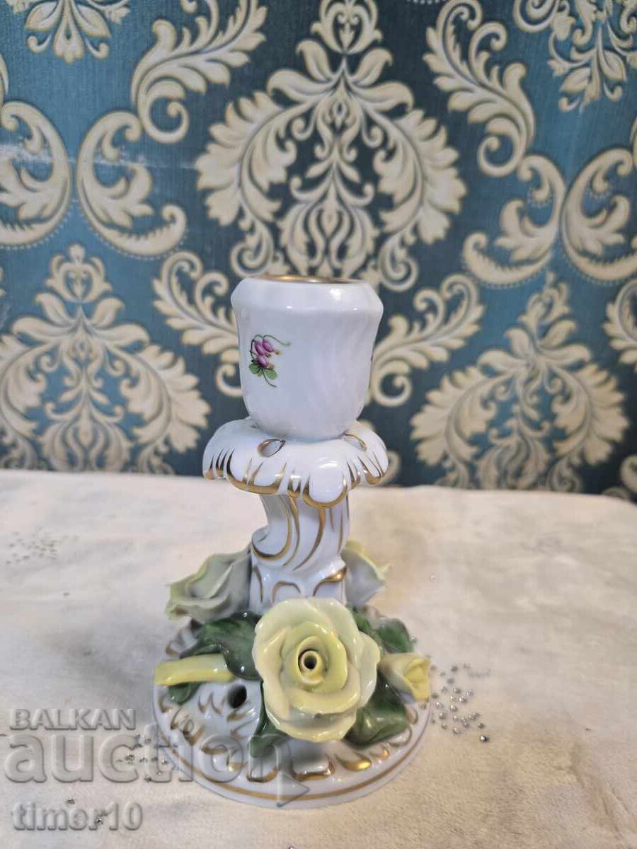 Licitație Sfeșnic Herend Ungaria "Trei trandafiri" pictat manual