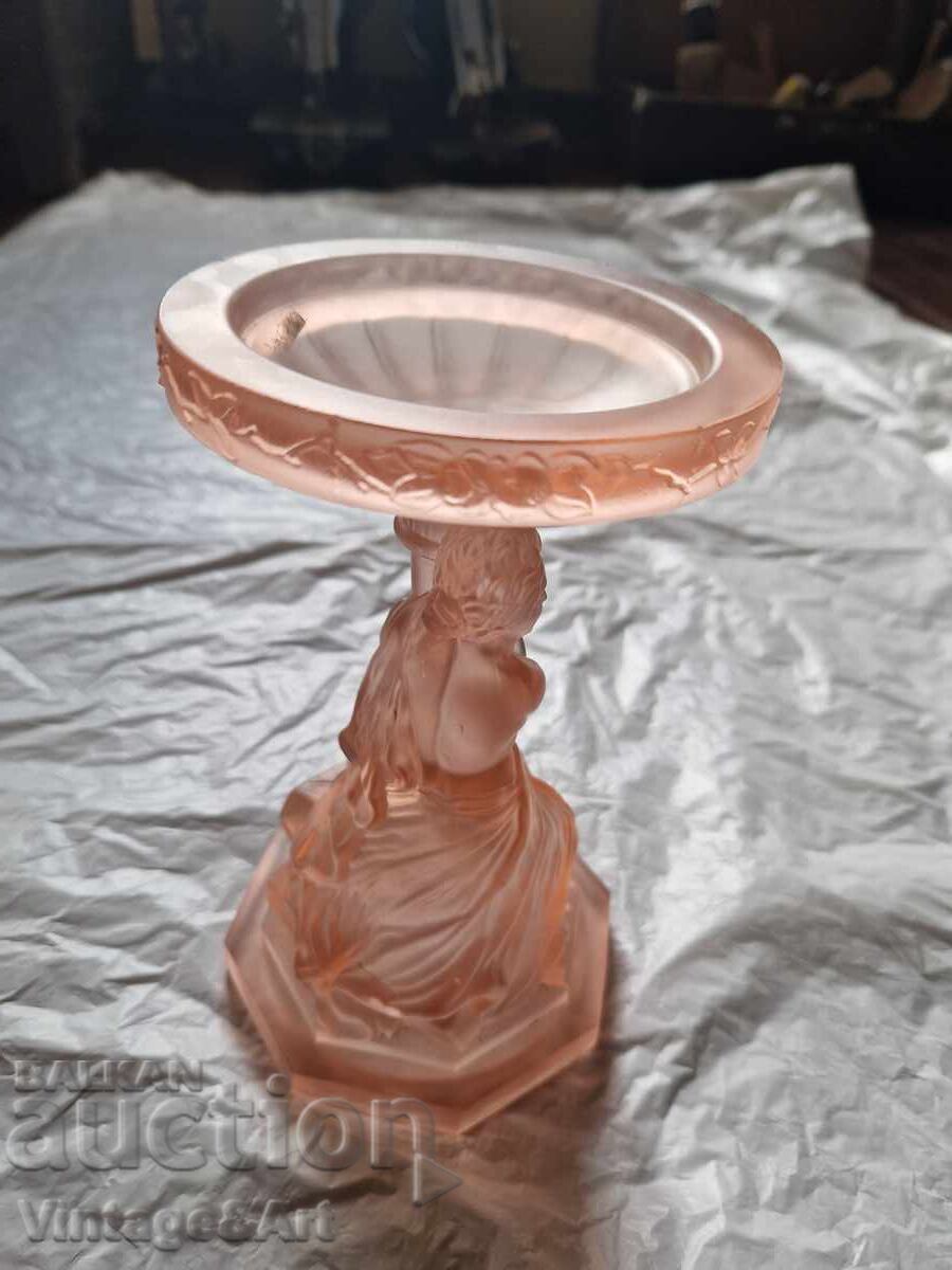 Аукцион Статуетка Свещник 30те Жена Полупрозрачен Сатен