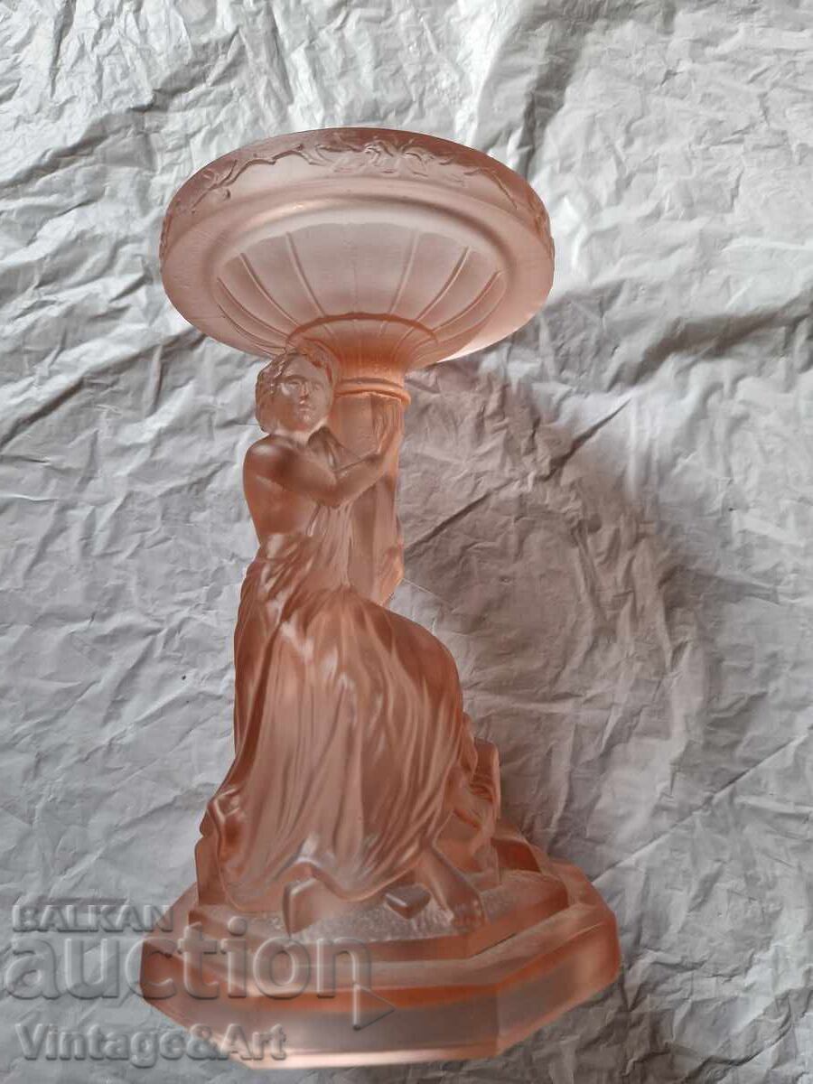 Статуетка Свещник 30те Жена Полупрозрачен Сатен - 5