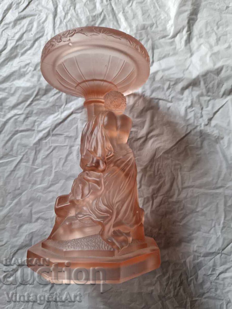 Статуетка Свещник 30те Жена Полупрозрачен Сатен - 7